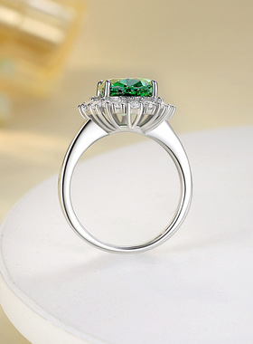 8A高碳钻戒指S925银鹅黄色戒子抖音直播爆款蛋形鸽子蛋钻戒婚满钻