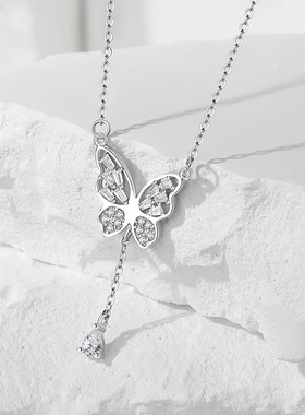 小红书同款S925银流苏小蝴蝶项链女简约高级吊坠小众设计锁骨链女