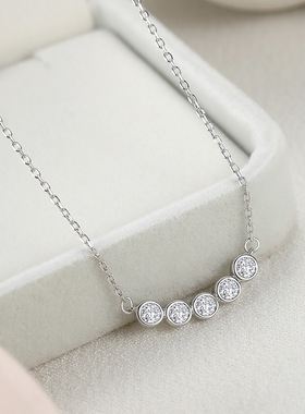 小红书热销925纯银5颗莫桑钻包镶吊坠微笑项链高级感女锁骨链饰品