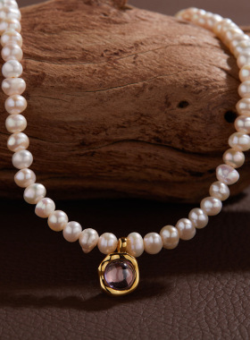 S925纯银锆石12色十二生辰石生日石吊坠天然淡水珍珠项链直播爆款