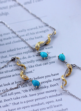 蛇年个性S925银镶天然美松项链蛇来运转本命年吊坠原矿睡美人儿