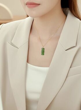天然和田玉竹节吊坠纯银项链女款配饰品竹子新中式首饰送女友礼物