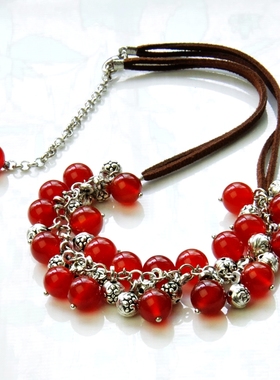 新年礼物原创复古天然红玛瑙苗银