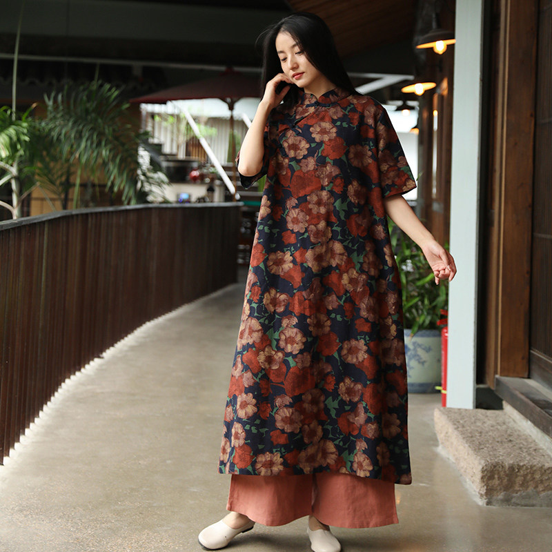 原创新中式复古盘扣改良旗袍佛系禅意休闲棉麻立领精致通勤茶歇服,淘宝优惠券,粉丝福利购,淘宝优惠卷