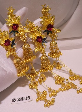 独特设计感小众金色系流苏铃铛多珠对夹