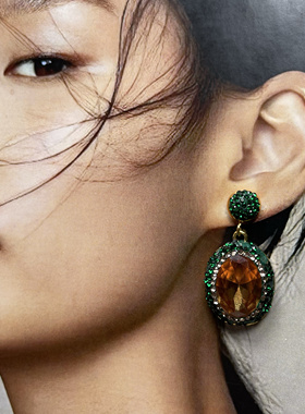 苏丹石变色石镶嵌东陵玉开口可调节夸张奢华戒指指环耳环项链套装