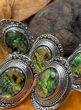 鲍鱼贝壳镶嵌欧美复古做旧戒指女小众高级轻奢气质指环满25包邮