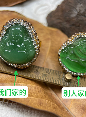 天然绿玉石头佛公貔貅琉璃如来佛镶嵌捷克钻可调戒指国风个性小众