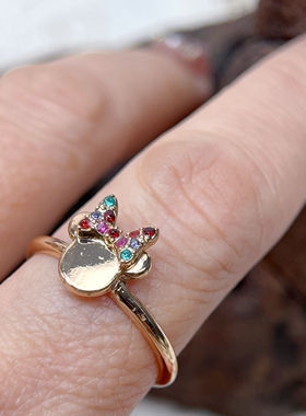 迪家打标外贸原单可爱米奇米妮镶钻蝴蝶结玫瑰金戒指指环满25包邮