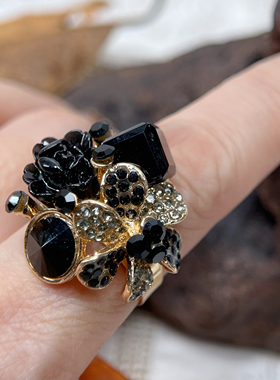 炫彩欧美宝石树脂花朵可调节戒指彩钻饰品时尚个性食指环满25包邮