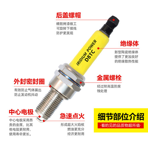 正品摩托车铱金火花塞A7TC踏板车150弯梁110正品D8TC踏板125三轮 - 图1