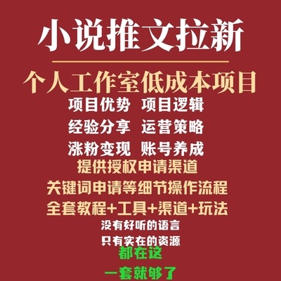 抖音小说推文拉新项目推广授权渠道 零基础实战视频教程实操运营 - 图1