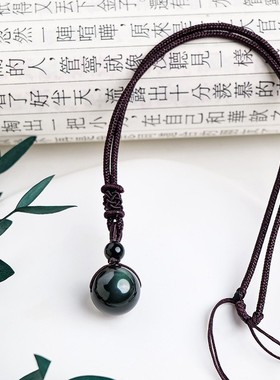 跨境天然金曜石圆珠吊坠