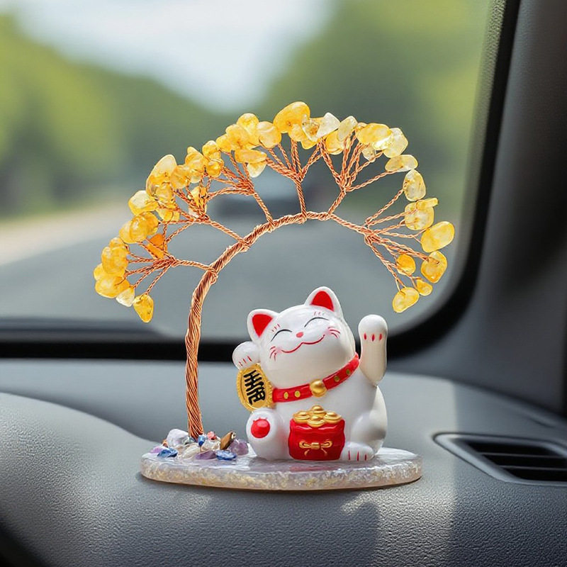 天然黄水晶发财树太阳能招财猫玛瑙片底座水晶树家居桌面车载摆件,淘宝优惠券,粉丝福利购,淘宝优惠卷