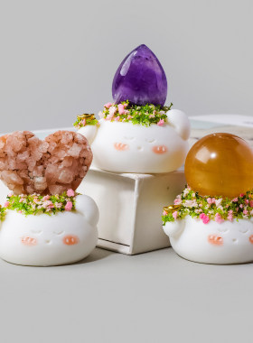 天然水晶豆丁盆栽3D招财摆件