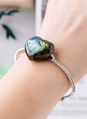 天然拉长石蓝光爱心手镯