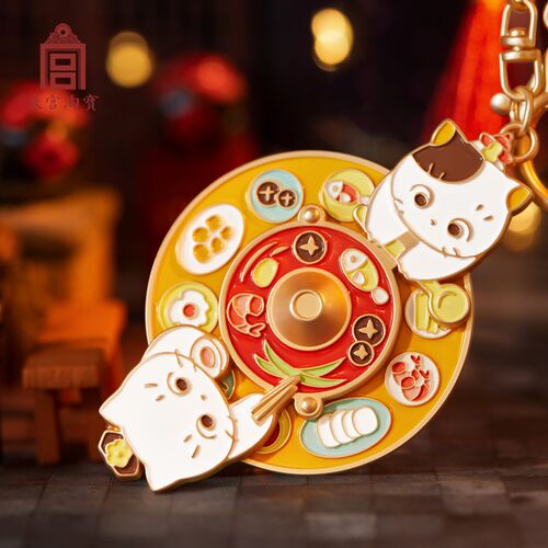 故宫淘宝｜宫猫观星吃火锅观鱼旋转钥匙扣文创情侣书包挂件汽车 - 图0