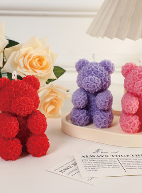 1情人节玫瑰熊家居摆件氛围感送女神生日礼物香薰蜡烛伴手礼