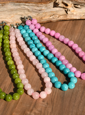 新款12MM圆珠石头项链锁骨链