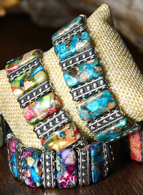 复古彩色帝皇石手链女个性高级感