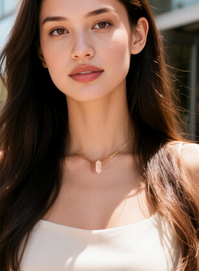 水晶石头双尖柱吊坠锁骨链女