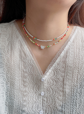 日本米珠贝壳项链爱心蝴蝶锁骨链