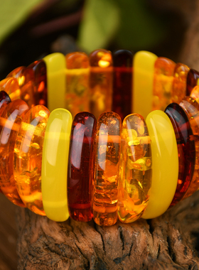复古风黄棕色琥珀蜜蜡手串