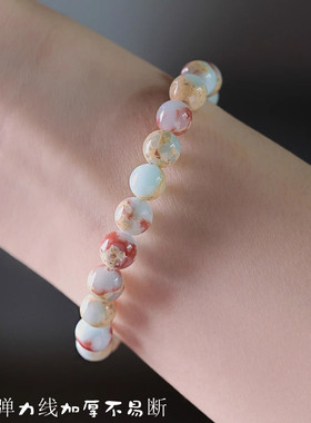 寿山石圆珠手链女小清新手工串珠