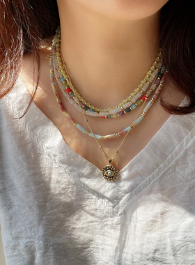 欧美石头碎石串珠项链女锁骨链