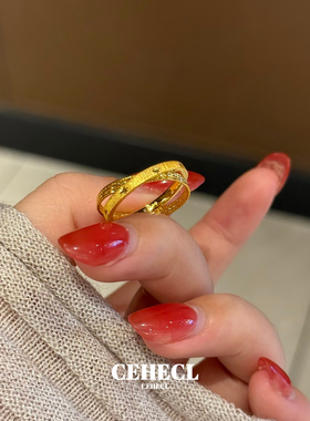 精致细边指环拉丝交叉双环戒指女