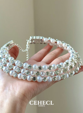 法式优雅多层叠戴珍珠项链名媛风