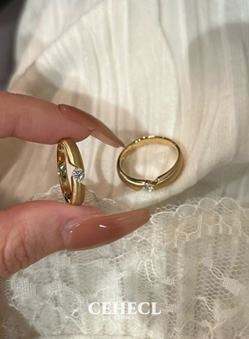 唯美金色闪钻戒指女高级感食指戒