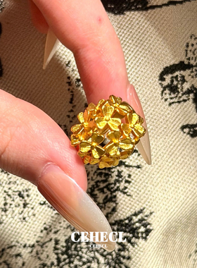 新中式金色绣球花戒指女花朵指环