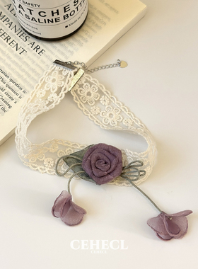 超仙玫瑰花蕾丝项链女纯欲choker