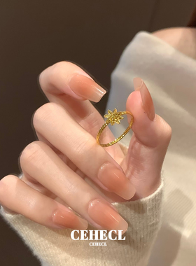 高级感八芒星戒指女拉丝雪花指环