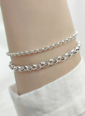 纯银O字形圈圈手链情侣手串一对