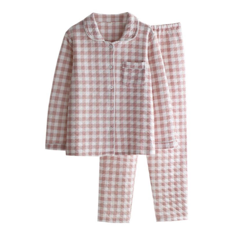 简约无印风格子睡衣男女秋冬季纯棉空气层夹棉长袖情侣家居服套装,淘宝优惠券,粉丝福利购,淘宝优惠卷