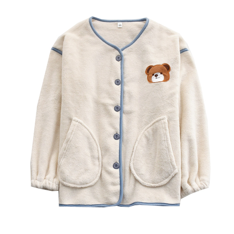 小熊珊瑚绒睡衣上装女士秋冬季加厚保暖长袖单件上衣家居服外套,淘宝优惠券,粉丝福利购,淘宝优惠卷