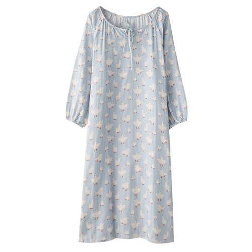 卡通大白鹅睡裙女款春夏季纯棉纱布薄款宽松连衣裙子家居服睡衣 - 图3
