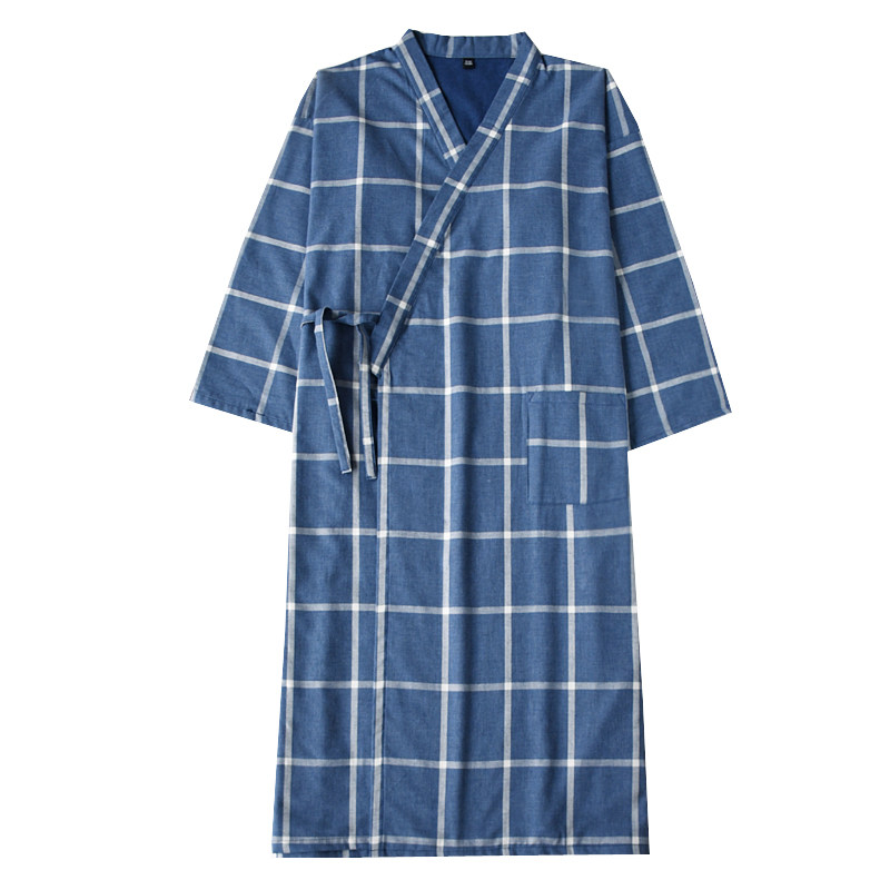 日式简约格子睡袍男春秋季加密纯棉纱布双层浴袍家居服睡衣汗蒸服,淘宝优惠券,粉丝福利购,淘宝优惠卷