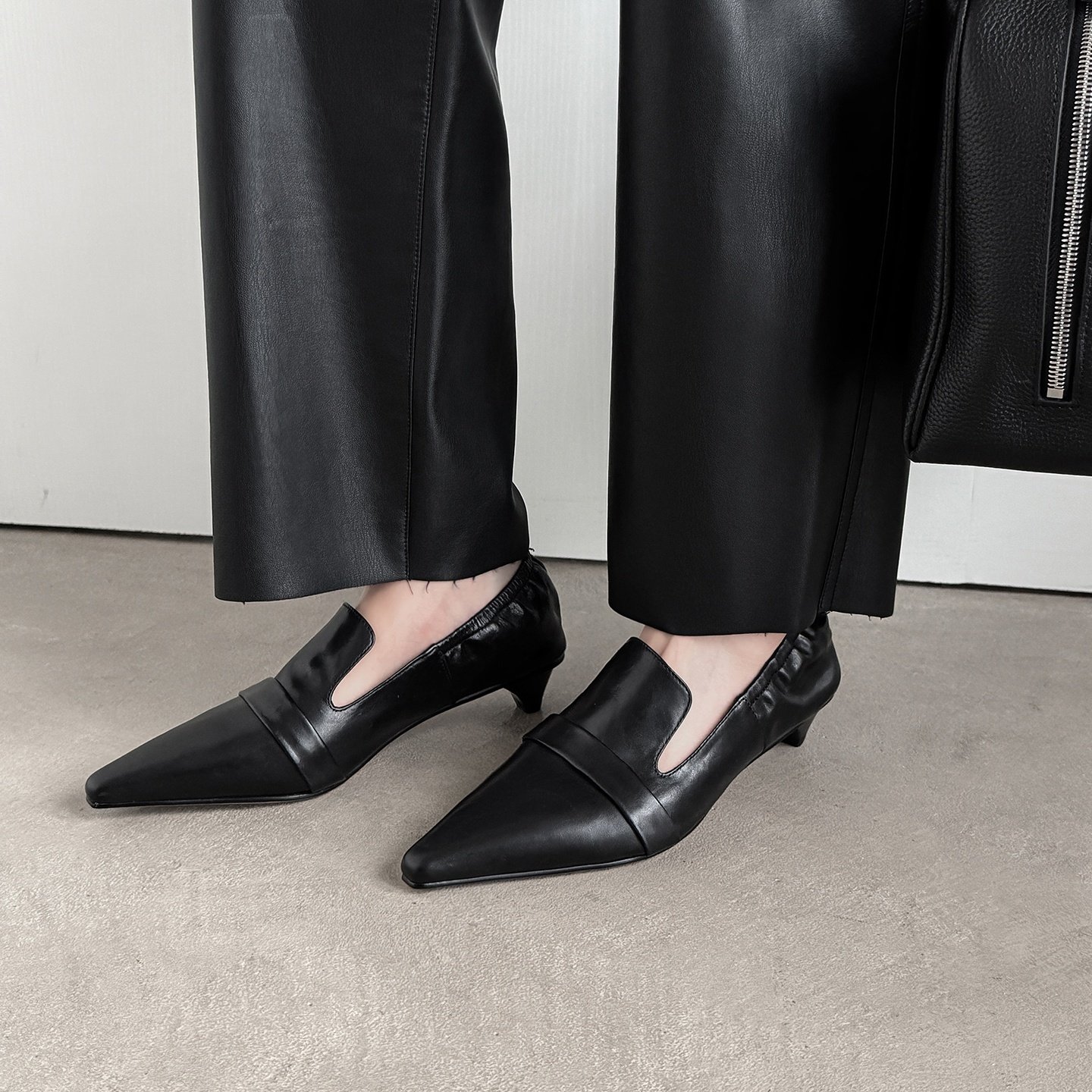 优雅时髦 Elegant头层牛皮真皮尖头深口单鞋女中跟通勤时尚女鞋子,淘宝优惠券,粉丝福利购,淘宝优惠卷