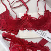 Sexy lace bra set pure desire hollow bra thin three-point underwear quarter cup free of take off