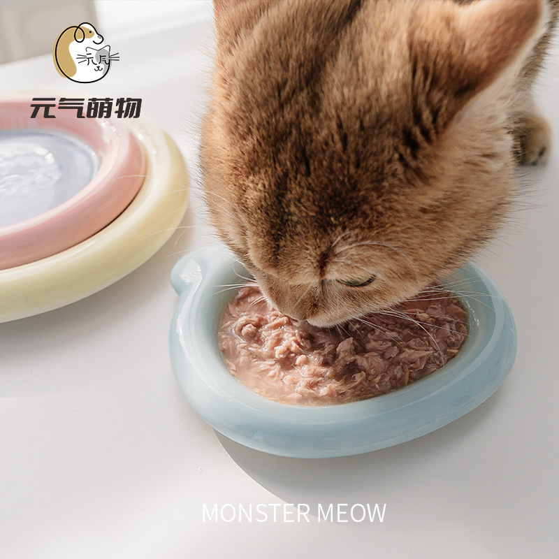 韩国宠物碗陶瓷猫碗猫咪专用猫粮碗零食冻干罐头陶瓷碗餐盘食狗盆 - 图2