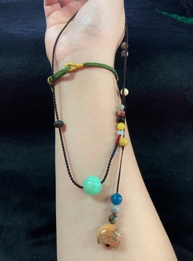 天然缅甸翡翠A货圆珠甜满绿色大糖球 原创设计编绳路路通长短项链