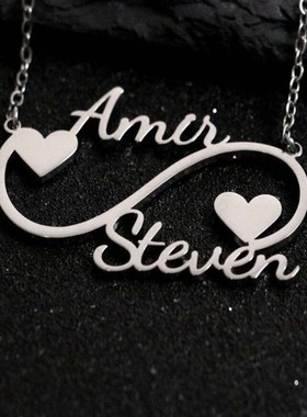 DIY定制爱心镂空名字字母无限符号情侣吊坠项链女饰品情人节礼物