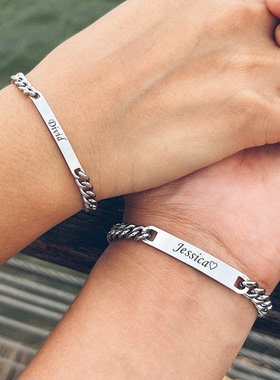 可刻字名字手链情侣定制DIY男女手绳LGO闺蜜情人生日礼物纪念手镯