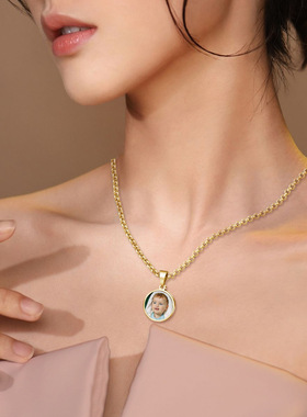 DIY来图定制照片项链彩印不锈钢个性女吊坠宠物亲子照母亲节礼物