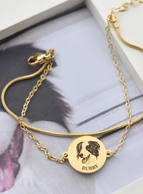 手链个性定制宠物头像DIY刻名字双层手绳来图定制纪念饰品小礼物