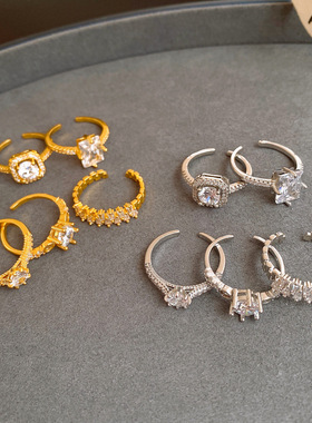 欧美锆石方形几何开口戒指