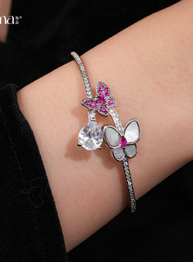 欧美精致锆石蝴蝶水滴开口手镯